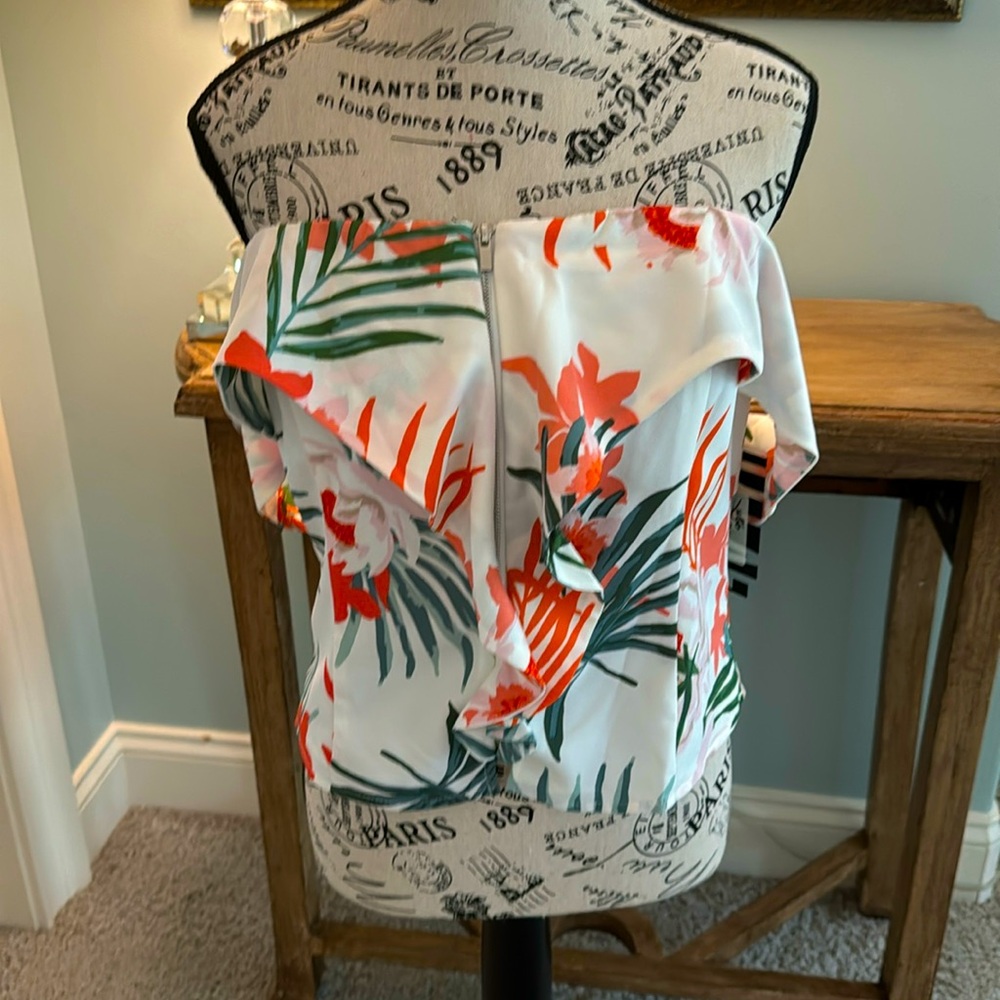 HYFVE floral zip front off the shoulder top